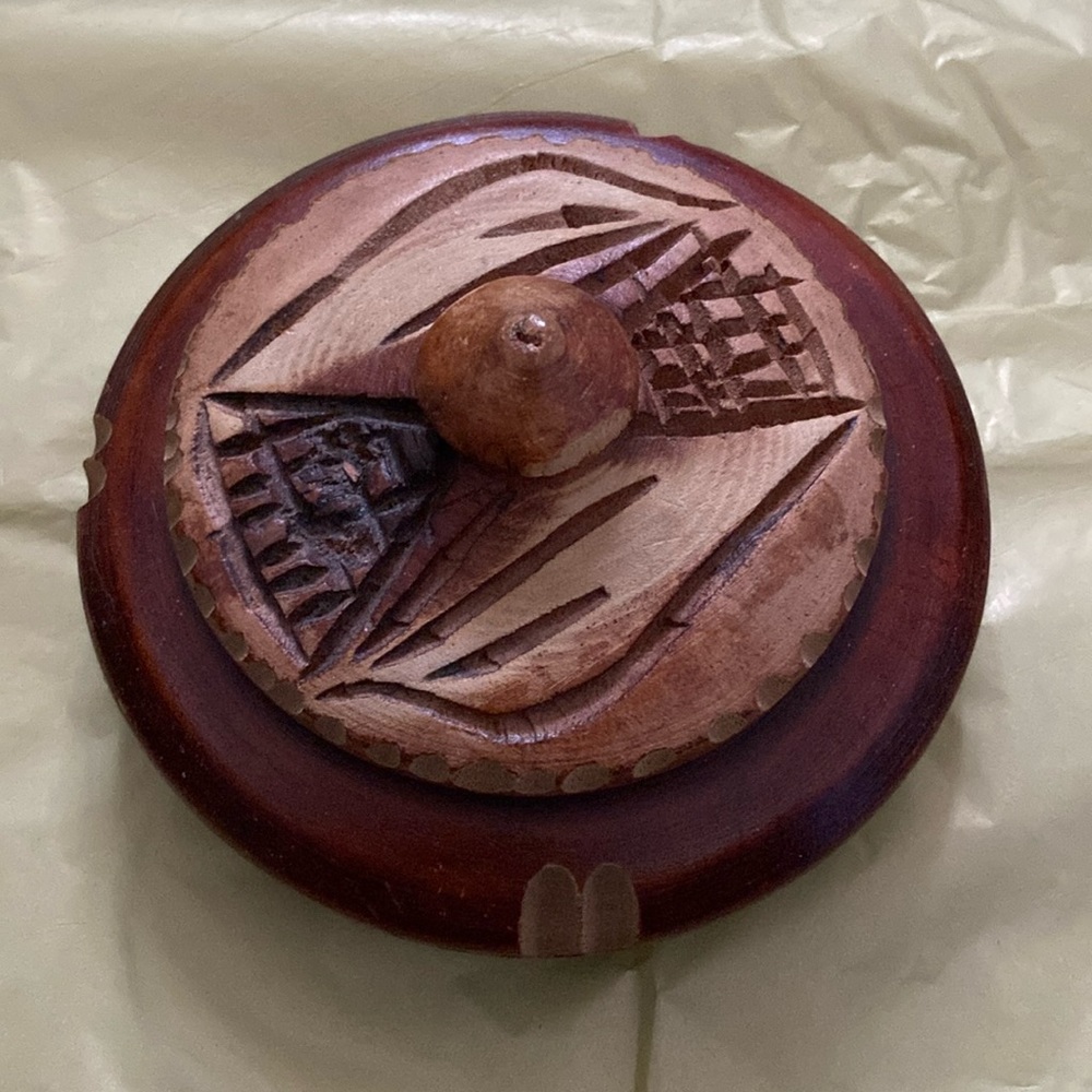 Wooden hand carved vintage storage container Indian